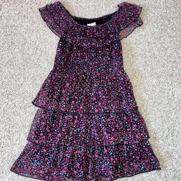 Rachael & Chloe Girls Black Pink Layered Floral PrintsSummer Flared Dress 10 - Picture 5 of 8